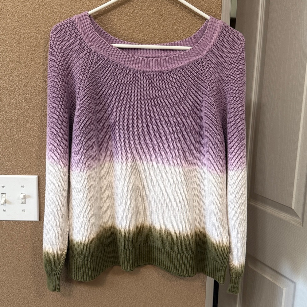 Sonoma Lavender White Olive Ombre Knit Sweater